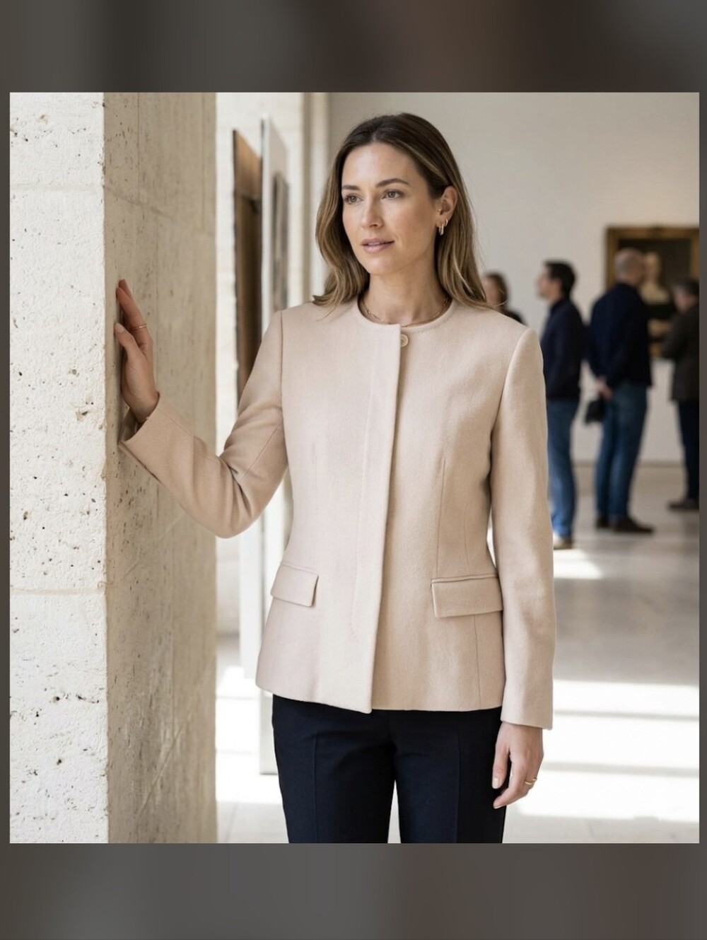 Kiton Cream Collarless Wool-Blend Blazer